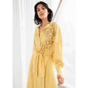 Capsule & OTHER STORIES Embroidered Cotton Blend yellow tie waist blouse US 4